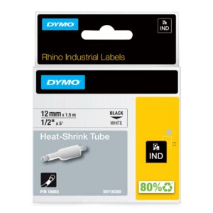 Dymo 18055/S0718300 Heat Shrink Tubes black on white 12mm x 15m for Rhino 6-12mm/19mm/24mm