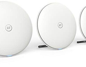 BT Whole Home Wi-Fi Pack of 3 Discs Mesh for seamless speedy (AC2600) connection everywhere in medium to large homes App complete control and year warranty