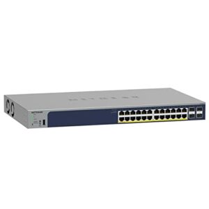 NETGEAR 28-Port PoE Gigabit Ethernet Smart Switch (GS728TP) - Managed Optional Insight Cloud Management 24 x PoE+ @ 190W 4 1G SFP Desktop or Rackmount and Limited Lifetime Protection
