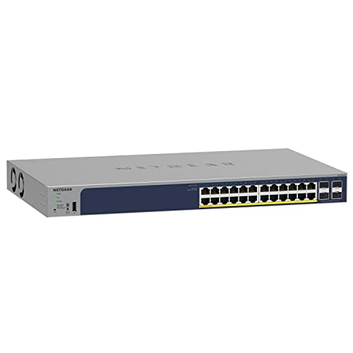 NETGEAR 28-Port PoE Gigabit Ethernet Smart Switch (GS728TP) - Managed Optional Insight Cloud Management 24 x PoE+ @ 190W 4 1G SFP Desktop or Rackmount and Limited Lifetime Protection