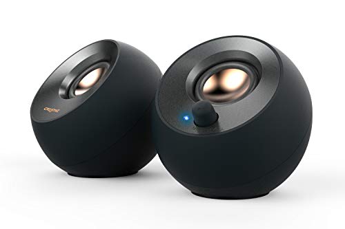 CREATIVE Pebble V2 - Minimalistic 20 USB-C Powered Desktop Speakers 35 mm AUX-in Up to 8W RMS Power for Computers and Laptops Type-A Adapter Included Extended Cable (Black)