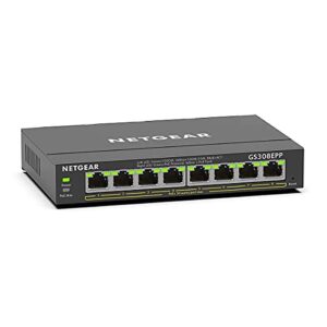 NETGEAR PoE Switch 8 Port Gigabit Ethernet Plus Network (GS308EPP) - with x PoE+ @ 123W Desktop or Wall Mount