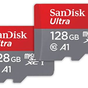 SanDisk 128GB Ultra microSDXC card + SD adapter up to 140 MB/s with A1 App Performance UHS-I Class 10 U1 - Twin Pack