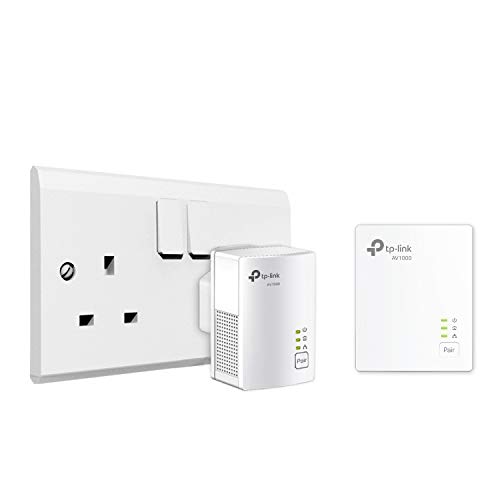 TP-Link 1-Port Gigabit Powerline Starter Kit Data transfer speed Up To 1000 Mbps Ideal for HD/3D/4K video streaming & Online Gaming(for Wired Only) No Configuration required (TL-PA7017 KIT)