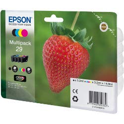 Epson Strawberry 29 T2986 Claria Home Multipack (Black 53 ml + Cyan Magenta Yellow 32 ml) Ink Cartridges (Blister Pack)
