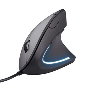 Trust Verto Wired Ergonomic Mouse Vertical with LED Illumination 1000-1600 DPI 6 Buttons for Right Hand Users Computer PC and Laptop - Black