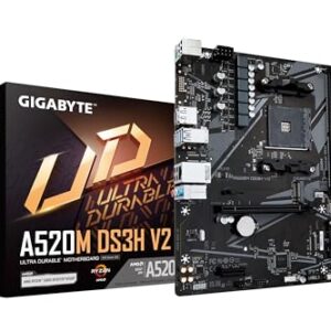 Gigabyte A520M DS3H V2 Motherboard - Supports AMD Ryzen 5000 Series AM4 CPUs up to 4733MHz DDR4 (OC) PCIe 30 x16 GbE LAN USB 32 Gen 1
