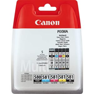 Canon PGI-580 CLI-581 BK C M Y PGBK Pack of 5 cartridges (Black Cyan Magenta Yellow Office Black Colour) Genuine (Plastic Pack)