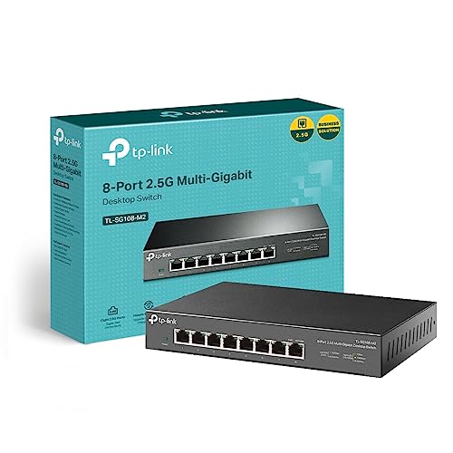 TP-Link Unmanaged 8-Port 25G Multi-Gigabit Desktop Switch 8023X Flow Control 8021p/DSCP QoS Ideal for Small and Home Office with fanless design Metal Casing Plug Play (TL-SG108-M2)