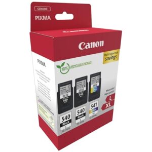 Canon Ink & Paper Multipack - PG-540L/CL-541XL Genuine Printer Cartridges 3 Pack (2 x Black L 1 Colour XL) 4x6 Photo (50 Sheets) Compatible with PIXMA MX MG TR