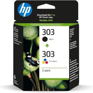 HP 303 (3YM92AE) Original Printer Cartridges 2 Count (Pack of 1) (1xblack 1xcolor) for ENVY 6200 7100 71347220e7221e7224e78007900e Tango PrinterBlack - 1X 200 pgTri-color 1 x 165 pg