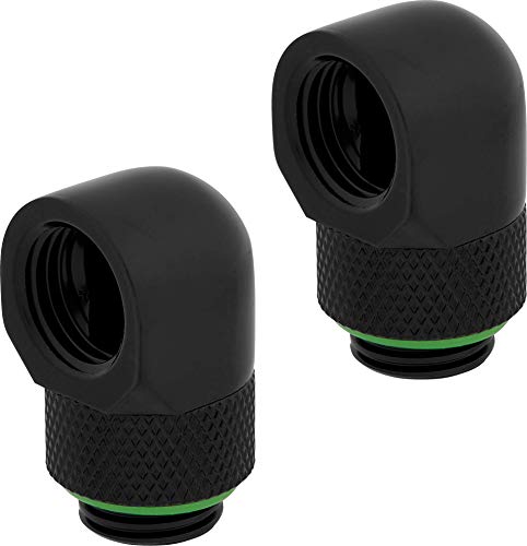 Corsair Hydro X Series 90 Degree Rotary Adapter Twin Pack (G1/4 BSPP Port Threads Solid Brass Durability Secure Rotation Mechanism Quality Polished Finish Optimised for High Flow Rates) Black