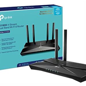 TP-Link Next-Gen Wi-Fi 6 AX1800 Mbps Gigabit Dual Band Wireless Router OneMesh Supported Dual-Core CPU Ideal for Gaming Xbox/PS4/Steam and 4K WPA3 Security (Archer AX1800) packaging may vary