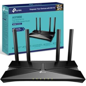 TP-Link AX1800 Dual-Band Wi-Fi 6 Gigabit VDSL/ADSL Modem Router 1201 Mbps/5 GHz 574 Mbps/24 1 USB 2022MU-MIMO VoIP Support Tether App Versatile Connect (Archer VX1800v)