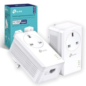 TP-Link TL-PA7017P KIT Gigabit Passthrough Powerline Starter Data transfer speed Up To 1000 Mbps Ideal for HD/3D/4K video streaming and Online Gaming No Configuration required UK Plug