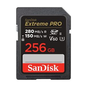 SanDisk 256GB Extreme PRO SDXC card SD V60 Memory 6K & 4K UHD up to 280 MB/s Shock Temperature Water and X-Ray Proof RescuePro Deluxe data recovery software UHS-II Class 10 U3