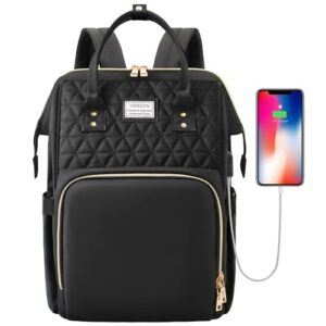 VSNOON Laptop Backpack for Women156 Inch Stylish Rucksack Wide Open Travel with USB Charging Port Water Resistant Work Bag Computer Women Black