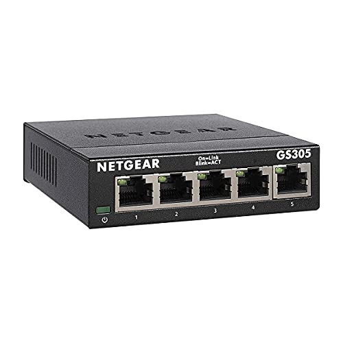 NETGEAR 5 Port Gigabit Network Switch (GS305) - Ethernet Splitter Hub Plug-and-Play Silent Operation Desktop or Wall Mount