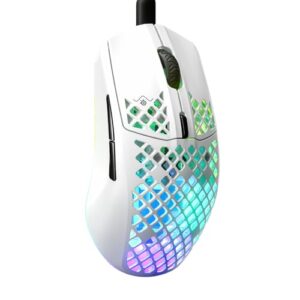 SteelSeries Aerox 3 - Holey RGB Gaming Mouse Ultra-lightweight Water Resistant Design 8500 DPI TrueMove Core Optical Sensor Snow
