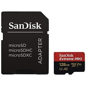 SanDisk Extreme Pro 128GB microSDXC Memory Card + SD Adapter with A2 App Performance Rescue Deluxe 170MB/s Class 10 UHS-I U3 V30