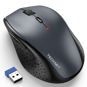 TECKNET Wireless Mouse for Laptop 4800 DPI Optical Computer Mice with 6 Adjustable Levels 30 Months Long Battery Life 24G Cordless USB Silent Notebook PC Office Home Work (Grey)