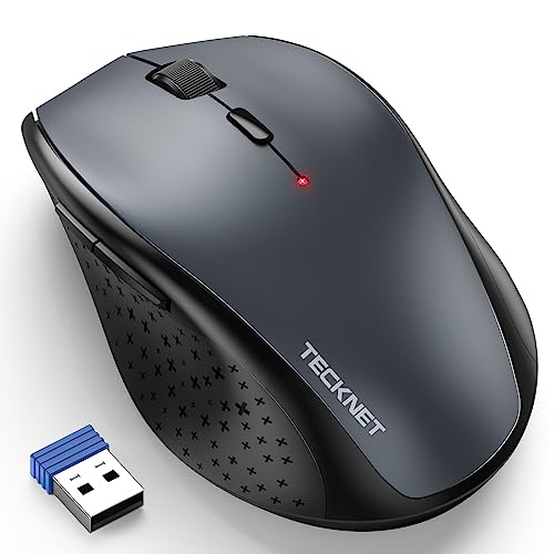 TECKNET Wireless Mouse for Laptop 4800 DPI Optical Computer Mice with 6 Adjustable Levels 30 Months Long Battery Life 24G Cordless USB Silent Notebook PC Office Home Work (Grey)