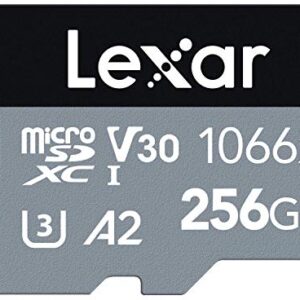 Lexar Professional 1066x 256GB Micro SD Card UHS-I w/ Adapter SILVER Series Up to 160MB/s Read for Action Cameras Drones High-End Smartphones and Tablets (LMS1066256G-BNAAG)