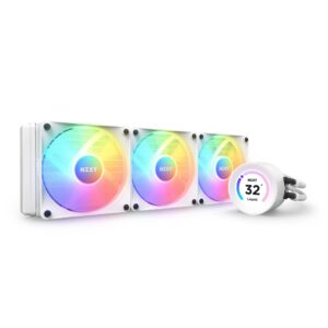 NZXT Kraken Elite RGB 360- RL-KR36E-W1 - 360mm AIO CPU Liquid Cooler Customizable 236" Wide-Angle LCD Display for GIFs Images Performance Metrics 3 x F120 Core Fans White