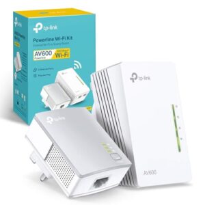 TP-Link AV600 Fast Port Powerline Adapter Wi-Fi Kit Booster/Hotspot/ Extender Speed up to 300Mbps 2+1 Ports 10/100 Mbps N300 Mbps+AV600 plug and play (TL-WPA4220 KIT) White