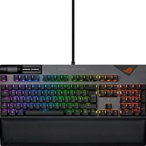 ASUS ROG Strix Flare II 100 RGB Gaming Keyboard NX Red mechanical switches PBT doubleshot keycaps 8k Hz polling Sound-dampening foam Media controls USB passthrough Wrist rest UK Layout
