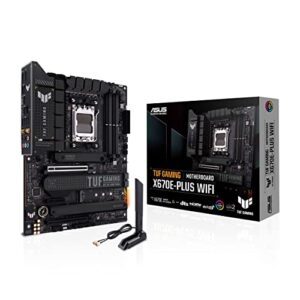 ASUS TUF GAMING X670E-PLUS WIFI AMD Ryzen AM5 ATX motherboard 16 power stages PCIe 50 DDR5 memory four M2 slots 6E and 25 Gb Ethernet USB 4 header Aura Sync