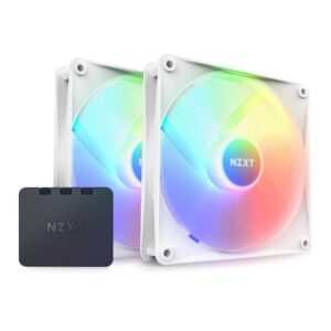 NZXT F140 RGB Core Twin Pack - RF-C14DF-W1 2 x 140mm Hub-Mounted Fans with Controller 8 Individually-Addressable LEDs Semi-Translucent Blades High Static Pressure & Airflow White