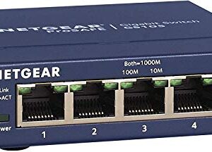 NETGEAR 5 Port Gigabit Network Switch (GS105) - Ethernet Splitter Hub Plug-and-Play Silent Operation Desktop or Wall Mount