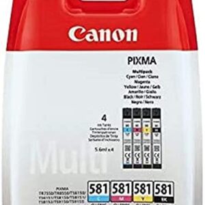 Canon CLI-581 C M Y BK Pack of 4 cartridges (Black Cyan Magenta Yellow) Genuine (Plastic Pack)