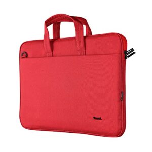 Trust Bologna Sustainable Slim Laptop Bag 16 Inch with Shoulder Strap Eco Recycled Plastic Case RPET Work Lightweight Carrying for Travel Business Office School - Red