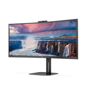 AOC CU34V5CW - 34 Inch Curved QHD Monitor100Hz VA WebCam USB-C Docking65W power delivery USN Hub Height Adjust Speakers (3440 x 1440 @100Hz 300 cd/m HDMI 20/ DP 12 / 32 alt)