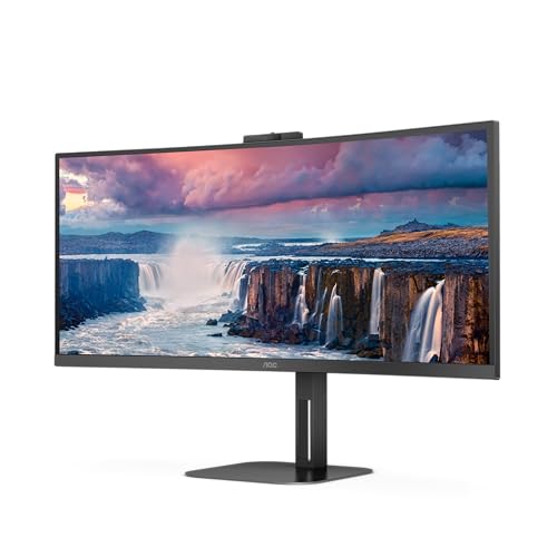 AOC CU34V5CW - 34 Inch Curved QHD Monitor100Hz VA WebCam USB-C Docking65W power delivery USN Hub Height Adjust Speakers (3440 x 1440 @100Hz 300 cd/m HDMI 20/ DP 12 / 32 alt)