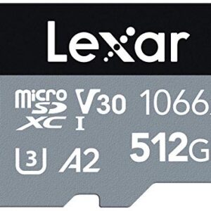 Lexar Professional 1066x 512GB Micro SD Card microSDXC UHS-I w/ Adapter SILVER Series Up to 160MB/s Read for Action Cameras Drones High-End Smartphones and Tablets (LMS1066512G-BNAAG)