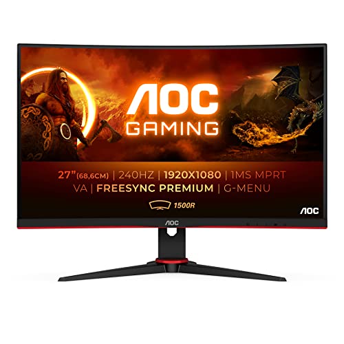 AOC Gaming C27G2ZE - 27 Inch FHD Curved Monitor 240Hz 05ms VA AMD FreeSync Premium Low Input Lag (1920x1080 @240Hz 300cd/m HDMI/DP)