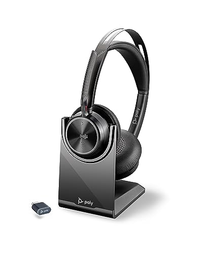 Poly Voyager Focus 2 UC Wireless Headset w/Microphone & Charge Stand - Active Noise Canceling (ANC) Connect PC/Mac/Mobile via Bluetooth -Works w/Teams (Certified)Zoom