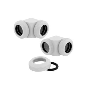 Corsair Hydro X Series XF Hardline 90 Degree 12mm OD Fittings Twin Pack (Solid Brass Durability Quality Finish Double O-Ring Compression Design Easy Diameter Tubing Fitting) White