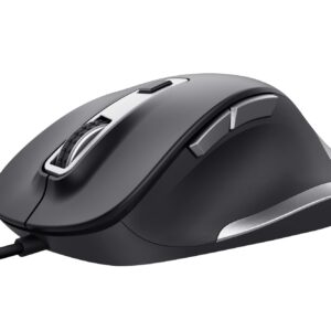 Trust Fyda USB Computer Mouse Made With Recycled Materials 600-5000 DPI 6 Buttons Thumb Rest Wired Comfort Ergonomic for Laptop PC Mac Work Home Office - Black