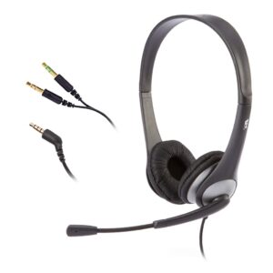 Cyber Acoustics Stereo Headset 35mm & Y-adapter for separate Headphone Mic Connection K12 School Classroom and Education (AC-204)