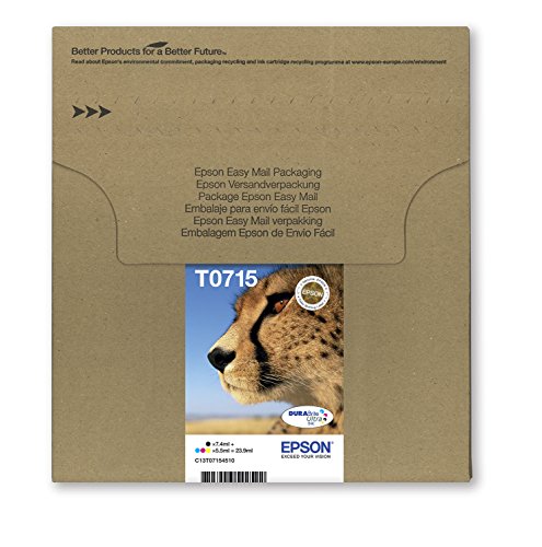Epson T0715 Cheetah Genuine Multipack Eco-Friendly Packaging 4-colours Ink Cartridges DURABrite Ultra InkBlack/Cyan/Magenta/Yellow