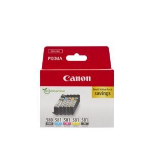 Canon Ink Multipack - PGI-580/CLI-581 Genuine Printer Cartridges 5 Pack (1 x Black 1 Cyan Magenta Yellow & Office Colour) Compatible with PIXMA TR TS