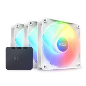 NZXT F120 RGB Core Triple Pack - RF-C12TF-W1 3 x 120mm Hub-Mounted Fans with Controller 8 Individually-Addressable LEDs Semi-Translucent Blades High Static Pressure & Airflow White