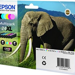 Epson 24XL Elephant High Yield Genuine Multipack 6-colours Claria Photo HD Ink Cartridges Black/Yellow/Magenta/Cyan XL Capacity