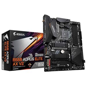 Gigabyte B550 AORUS ELITE AX V2 Motherboard - Supports AMD Ryzen 5000 Series AM4 CPUs 12+2 Phases Digital Twin Power Design up to 4733MHz DDR4 (OC) 2xPCIe 30 M2 WiFi 6E 25GbE LAN USB 32 Gen1