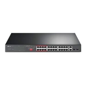 TP-Link 24-Port PoE+ 10/100 Mbps + 2-Port Gigabit Unmanaged Ethernet PoE Switch with 2 Combo SFP slots (24 Ports RJ45 250W Rackmount)(TL-SL1226P)