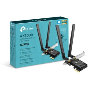 TP-Link AX3000 Dual-Band Wi-Fi 6 Bluetooth 52 PCIe Adapter with Two Antennas specialized heatsink 1024-QAM Ultra-Low Latency Intel Chipset Supports Windows 10/11(64bit) (Archer TX55E)
